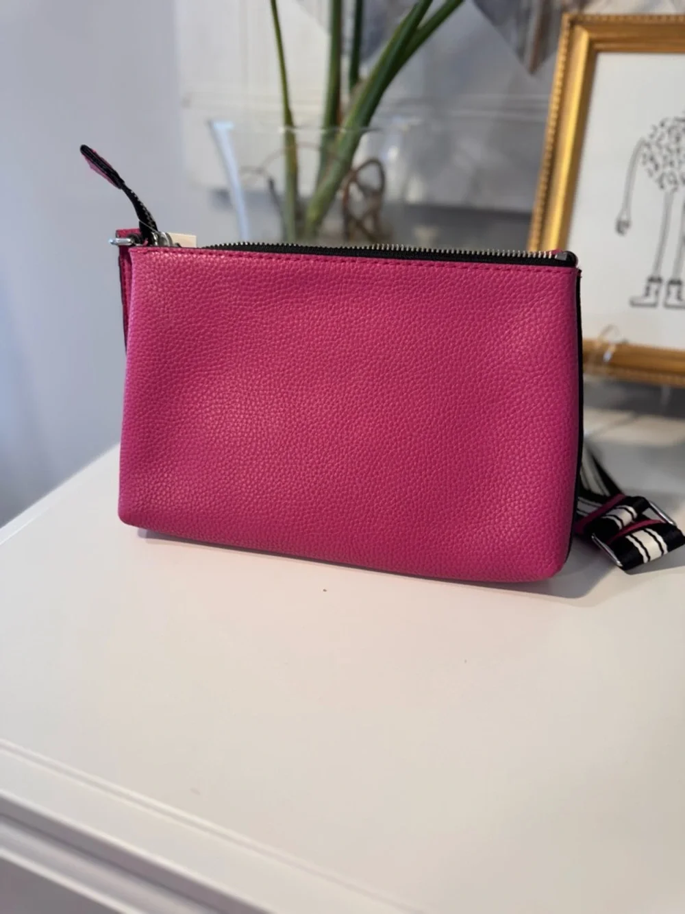 Marc Jacobs Fuchsia Pebbled Leather Crossbody with Striped Strap - Picture 4 of 11